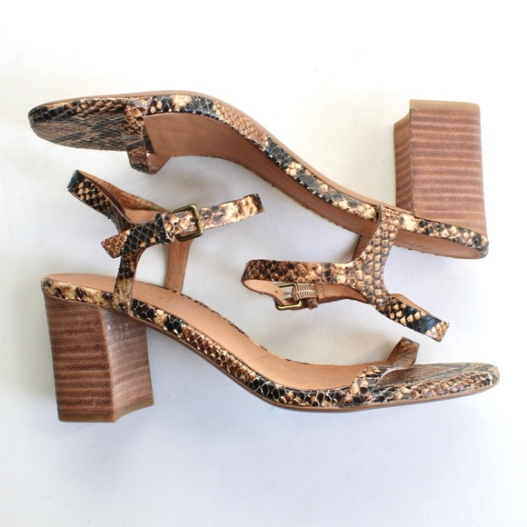 Madewell The Hollie Snake Embossed Leather Ankle-Strap Sandal Heels Size 8 - Picture 4 of 6